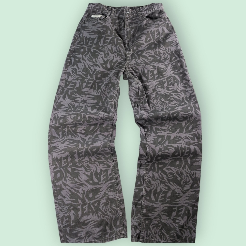 NO FEAR X H&M Flame Print Denim Pants Wide Leg